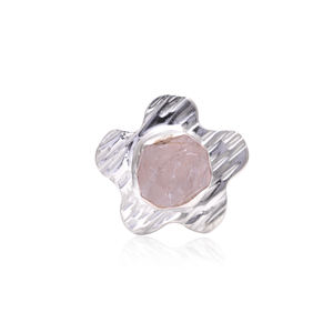 Traditional Good Quality Natural Pink <b>Rose</b> <b>Quartz</b> Raw Bezel Setting Pave 925 Sterling Silver Handmade <b>Ring</b> Fine Jewelry Party - Product Image 3