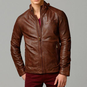 Veste en cuir de qualité supérieure durable et élégante pour homme avec col montant Veste en cuir en tissu de saison d'hiver à coupe confortable en vente - Product Image 5