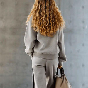 Sweat-shirt en molleton gris pour femme, demi-zip, décontracté, col montant, poche zippée, pull-over, vêtement d'hiver, 100% coton, uni, brodé - Product Image 2