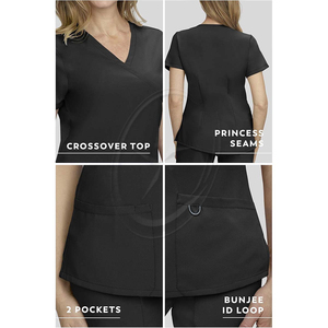 Top Exfoliante para mujer con envoltura simulada de verano, línea de cuello de hospital y pantalón exfoliante transpirable con cordón de 5 bolsillos - Product Image 4