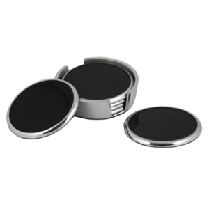 Cast Aluminum <b>Silver</b> Plated Red Enameled Contemporary Eco-Friendly Round <b>Coasters</b> Set of 6 by Chaman India - Product Image 4