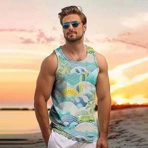 Chaleco de hombre con estampado de playa Hawaiana de verano cómodo transpirable para deportes diarios Fitness Top Street Fashion Tank Top - Product Image 1