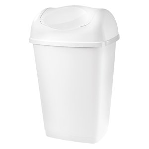 Poubelle à couvercle pivotant GRACE 50L, blanche, en plastique PP durable, avec fermeture douce, design carré, pour bureau, hôtel, hôpital - Product Image 1