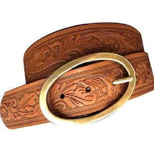 เข็มขัดหนังแบบตะวันตกลายดอกไม้สำหรับทุกเพศเข็มขัดเย็บขอบทนทานและหัวเข็มขัดทรงรีออกแบบเครื่องมือลายดอกไม้ตามสั่ง - Product Image 4