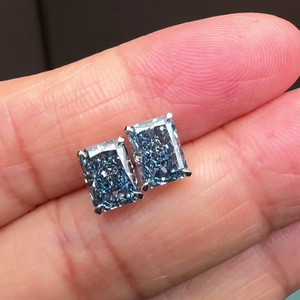 2.00tcw Radiant Fancy <b>Blue</b> Lab Grown Diamond <b>Stud</b> <b>Earrings</b> VVSVS Clarity IGI Certified Basket Set in White Gold - Product Image 1