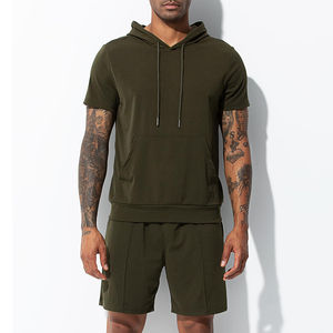 2024 nouveau deux pièces automne Sport tenues Joggers survêtement hommes Streetwear à manches courtes vêtements de sport à capuche Shorts grande taille genou - Product Image 5