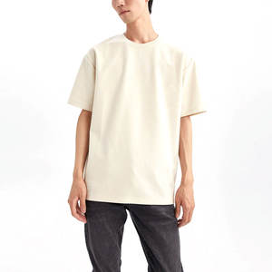 Respirant lourd 220gsm épais surdimensionné goutte épaule t-shirt col montant plaine 100 coton hommes t-shirts - Product Image 1