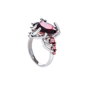 Bague en or blanc italien beGems avec grenat, design Puissance du Cœur, bijoux de luxe 14K 18K pour femmes - Product Image 3