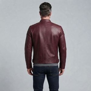 Men's <b>Leather</b> <b>Jacket</b> Fashion Zip Up Outerwear Stand Collar <b>Long</b> Sleeve Casual <b>Jacket</b> Custom Manufacturer Supplier - Product Image 2