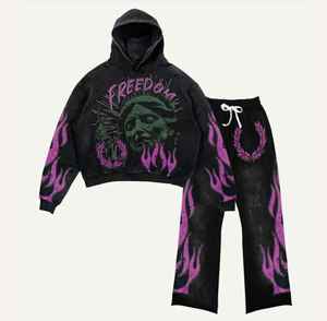 <b>Acid</b> Wash Cotton Embroidery Tracksuit <b>Drop</b> Shoulder Fashion Tracksuit Oversized Fit Loungewear OEM Supplier - Product Image 5