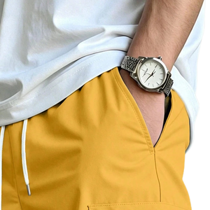 Mens <b>Lightweight</b> Woven 100% Cotton <b>Cargo</b> Bermuda <b>Shorts</b> Front Elastic Drawstring Waist Multiple Pocket Casual Outdoor Summer - Product Image 5