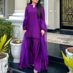 Nuevo diseñador 3 uds ropa de fiesta Look Top Farshi Salwar & Dupatta crepé seda con ofertas Secuencia de trabajo manual bordado de agujas múltiples - Product Image 2