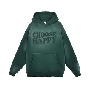 Lujo Hip Hop Sun Fade Hoodies Olive Green Hoodie Streetwear Oversized Cotton Heavyweight Hoodies para adultos con Puff Printing - Product Image 6