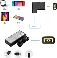 Adaptateur USB C vers embout fin, adaptateur USB C mâle vers embout carré fin jaune à 90 degrés, convertisseur 65w PD pour chargeur Lenovo