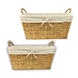 ตะกร้าหวายจากหญ้าทะเลอเนกประสงค์ใส่น้ำผักตบชวาไม้ไผ่พร้อมซับผ้าฝ้ายเหมาะสำหรับของขวัญการจัดเก็บและการตกแต่ง - Product Image 1