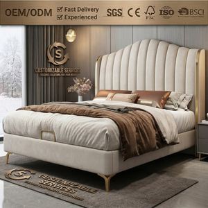 Lit King Size Moderne en Cuir Nappa Mat, Rembourré et Moelleux, Style Crème Nuage, pour <span class=keywords><strong>Chambre</strong></span> Parentale - Product Image 1