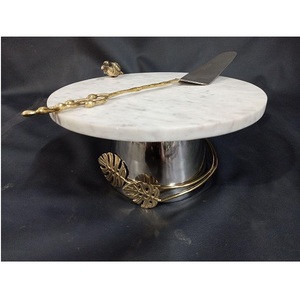 Hot Selling Fancy Decorative Metal Leaf Design Agate <b>Marble</b> Top <b>Cake</b> <b>Stand</b> <b>Cake</b> Platter with <b>Cake</b> Serving Decorative Knife Tools - Product Image 1