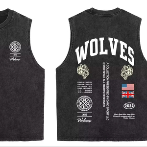 2025 été américain vintage lavé hommes t-shirt tête de loup imprimé débardeur Gym Fitness sans manches t-shirt exercice gilet femmes - Product Image 1