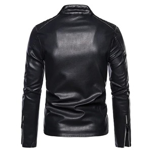 Chaqueta blanca de cuero para motocicleta de invierno para hombre, ropa de calle informal de moda sólida a prueba de viento con cuello levantado para lona de primavera - Product Image 3