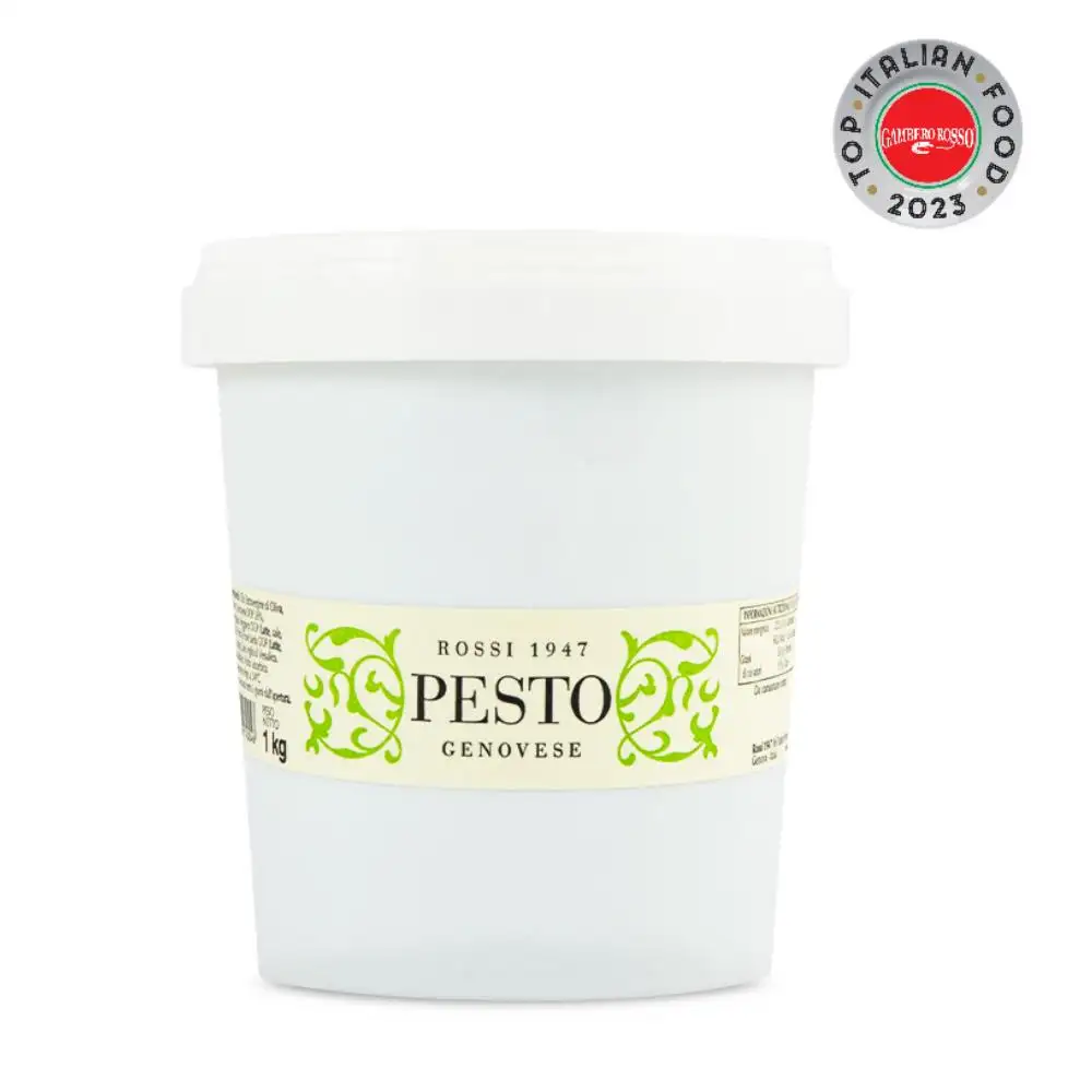 Fresh pesto without garlic 2,5 kg bucket italian traditional seasoning made with fresh basil Liguria Italy