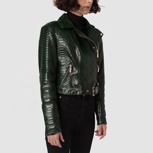 Damen Echtleder-Bikerjacke mit <span class=keywords><strong>Python</strong></span>-Prägung Schlangenhaut-Optik Winter High-Street-Stil Wasserdichter Canvas-Stoff Vorderes Logo - Product Image 4
