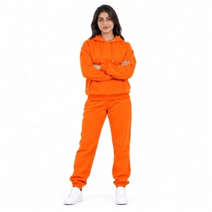 Ensemble sweat-shirt et pantalon en polaire orange pour femme, manches longues, couleur unie, coupe ample, décontracté, toutes saisons, 2 pièces - Product Image 1
