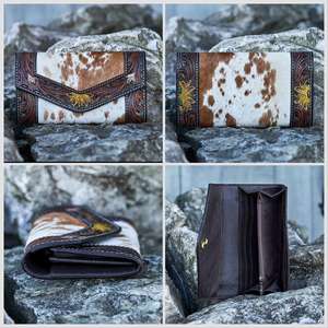 2025 vendedor superior cuero genuino bohemio embrague monedero verde azulado mariposa tallado ecológico occidental vaquera cremallera billetera duradera - Product Image 2