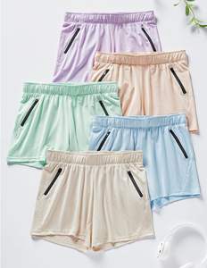 Femmes taille haute poche zippée vêtements athlétiques actifs pêche/micro rose/bleu/aqua short de sport ensemble de salon décontracté short chaud - Product Image 2