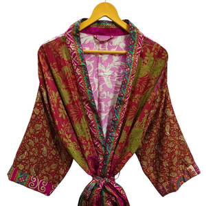 ชุดเดรสสำหรับเจ้าสาวเสื้อคลุมส่าหรีสไตล์อินเดียเสื้อคลุมสำหรับเป็นของขวัญชุดปาร์ตี้ชายหาดชุดกิโมโนผ้าไหมส่าหรีพิมพ์ลายอินเดีย - Product Image 1