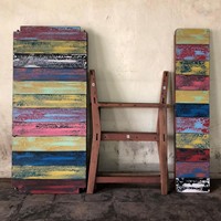 Banc de jardin en bois recyclé artisanal, assise de patio en bois vieilli, mobilier d'extérieur rustique pour cour et balcon