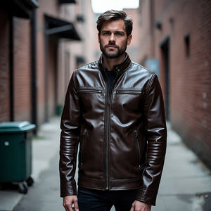 Chaqueta de motorista de cuero genuino de peso pesado para hombre Chaqueta de cuero de motocicleta de alta calidad para hombre - Product Image 5