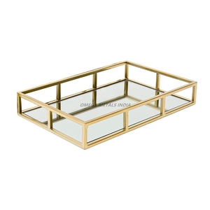 Elegant Gold Rectangular Serving Tray With Hammered Finish and Decorative Handles Ideal for Upscale Entertaining and Home Decor - Product Image 2