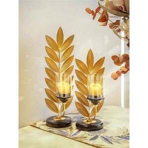Gold Plated Leaves Handcrafted Metal High Quality Metal <b>Candle</b> Stand <b>Set</b> Luxury Home Decor for Christmas Decor Occasions Parties - Product Image 1