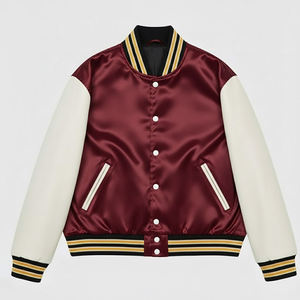 Fabrication en usine, faible MOQ, prix bas, broderie personnalisée, logo, veste universitaire en satin imperméable double face pour hommes - Product Image 1