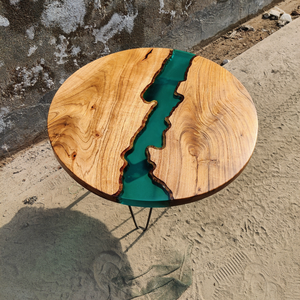 โต๊ะอีพ็อกซี่ริเวอร์ทำจากไม้เนื้อแข็งทรงกลมขาโลหะรูปทรงวีสำหรับใช้เป็นโต๊ะข้างเตียงหรือส่วนกลาง - Product Image 3