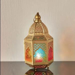 Lanterne à bougies en métal et verre coloré pour décoration du Ramadan dernier modèle Lanterne à bougies suspendue et de table - Product Image 2