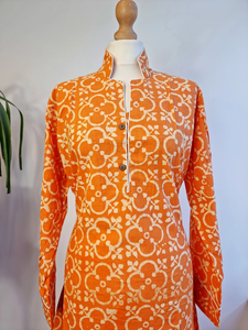 Luxe indien main bloc Orange poinçon géométrique coton tricoté femmes vêtements de nuit doux Style décontracté pour l'été et le printemps - Product Image 6
