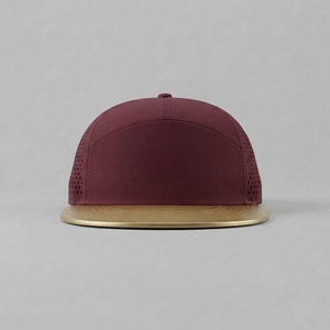 Casquette Snapback 5 Panneaux Bordeaux avec Visière Dorée Tissu Standard Unisexe Style Urbain Chapeau Décontracté Printemps-Été Taille Adulte Vente en Gros Logo - Product Image 1