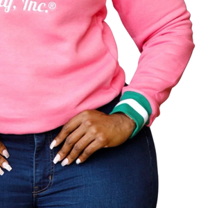 Sweat-shirt en chenille rayé personnalisé 1908, rose, pull-over, coton doux de qualité supérieure, logo brodé de la sororité grecque, col rond, vêtements - Product Image 3