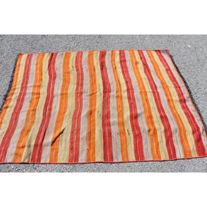 Tapis turc vintage 4,4x5,8 pieds, tapis en laine à bordure rouge orangée - Product Image 3