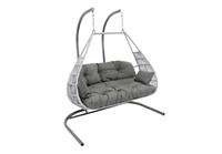 Fauteuil suspendu double en rotin PE tressé fin, fait main, moderne, pour extérieur d'hôtel, avec support métallique fin