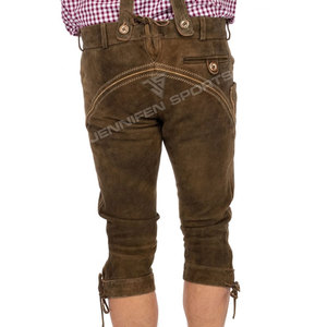 ผู้ใหญ่ผู้ชายบาวาเรียยาว Lederhosen พร้อมแขวนของแท้ Cowhide หนังเรียบด้านหน้าปุ่มเย็บปักถักร้อยปิดห่วงเข็มขัด - Product Image 6