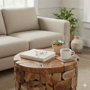 TABLE CONSOLE EN BOIS DE TEAK CIRCULAIRE MEUBLES DE MAISON - Product Image 6