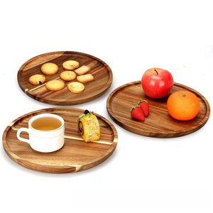 Ensemble de plateaux et de plats ronds en bois massif classique peints à la main non toxiques pour le thé, les desserts, les fêtes - Product Image 2