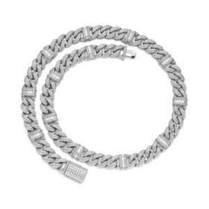 Iced Out Moissanite Diamond Cuban Link Chain Round & Baguette Cut 14mm Hip Hop Style Chain para hombres 925 Sterling Silver - Product Image 1