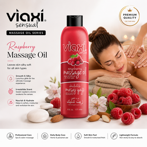 Huile de massage à la framboise Viaxi 177 ml |   Huile de massage corporelle hydratante légère à l'huile d'amande douce |   Formule pour tous types de peau - Product Image 5
