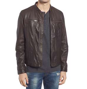 Veste en cuir véritable pour hommes, manteau bombardier de luxe à coupe étroite et élégante, rétro, vintage, classique, support avant de moto - Product Image 1