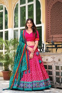Tussar Silk Lehenga Choli avec imprimé Leheriya pour les occasions de fête - Product Image 2