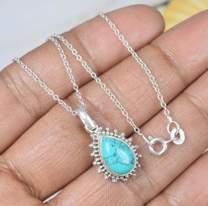 Venta al por mayor 925 plata esterlina joyería fina colgante turquesa piedra preciosa con 925 sello chapado en oro plata colgante joyería - Product Image 2