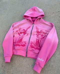 2025 nouveau personnalisé en détresse Patch broderie Applique hommes recadrée soleil délavé pierre fermeture éclair strass acide à capuche grande taille - Product Image 4